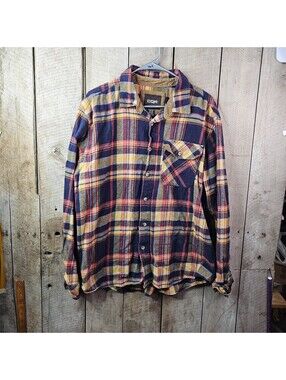 CQR Men's Large Plaid Flannel Shirt Corduroy Collar Button Front Cotton